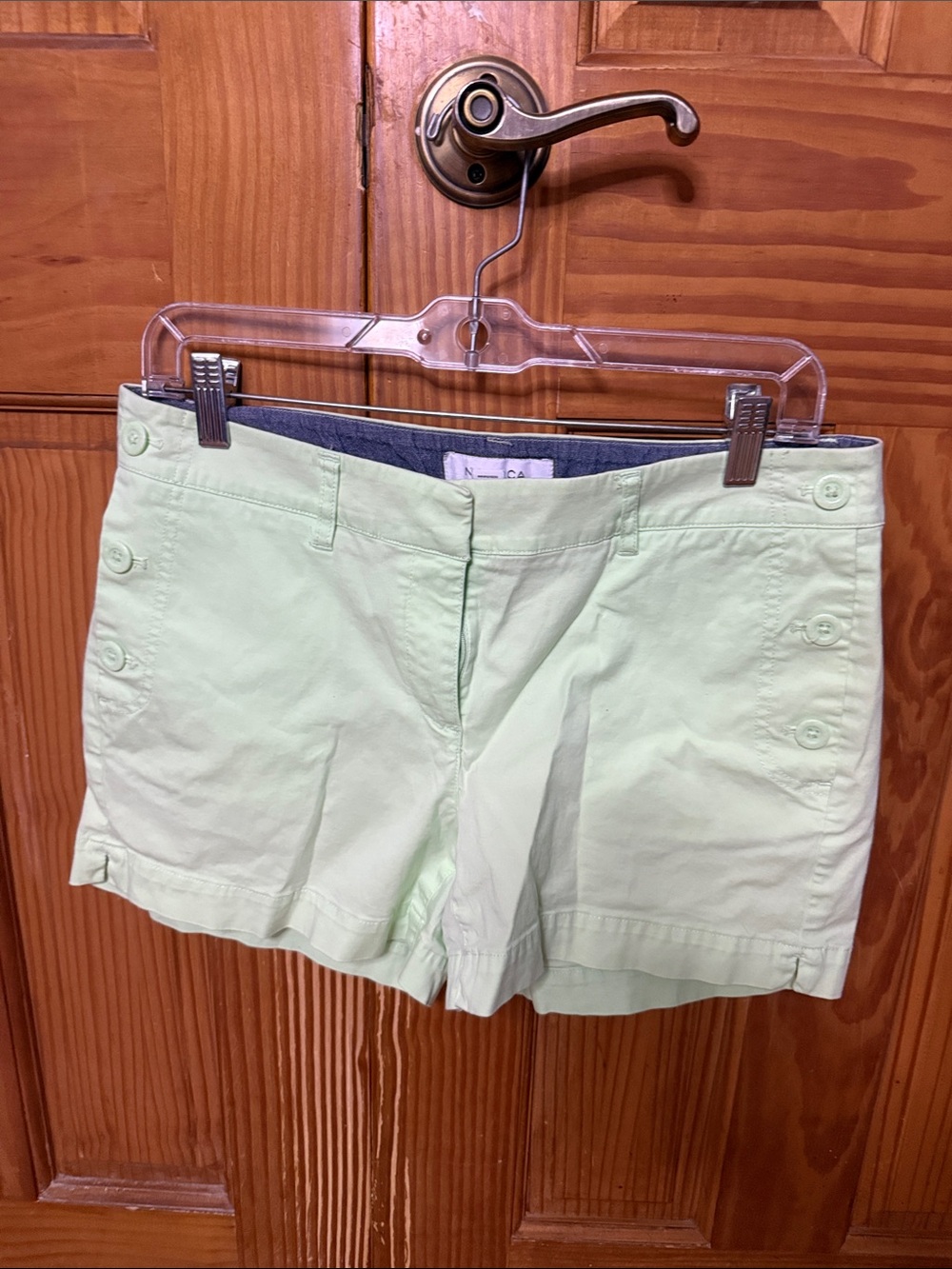 Nautica Light Green Women's Bermuda Shorts with Side Button Detail